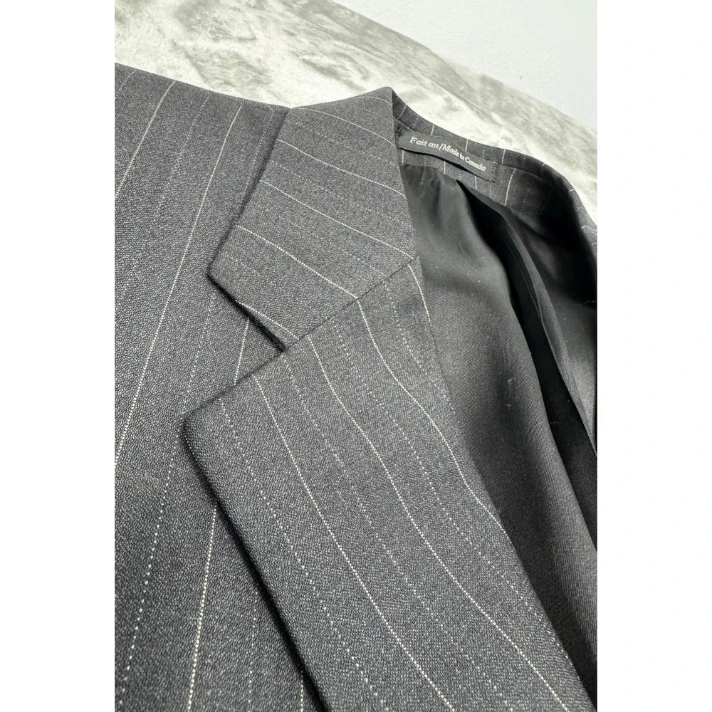 Prestige S Cohen Suit Blazer Jacket‎ Mens 46L Black Pinstripe Sport Coat Wool